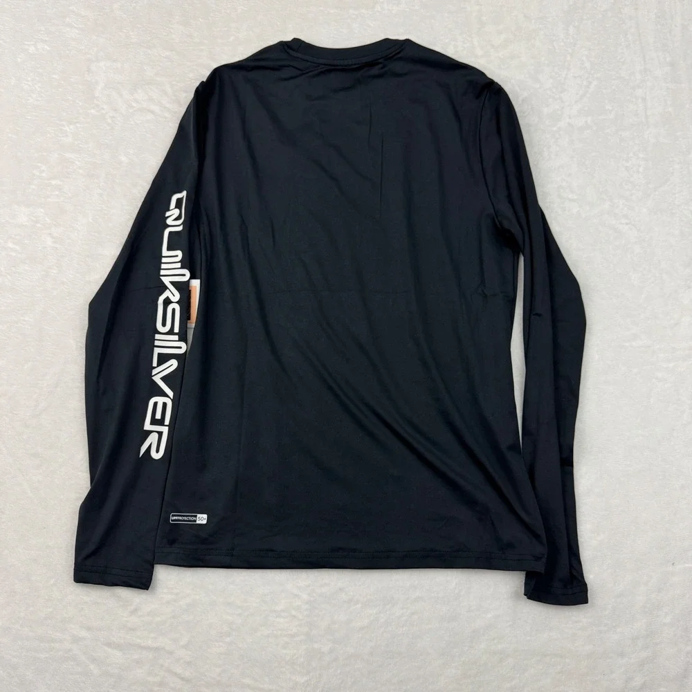 Quiksilver Mens Long Sleeve Rash Guard Black UPF 50 Quick Dry Swim Shirt NWT NEW